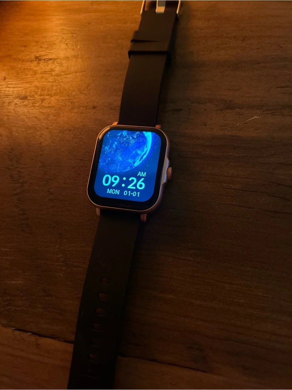 Black Silicone Smartwatch with Rose Gold Case